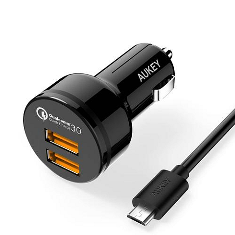 AUKEY CC-T8 Ladegerät für Mobilgeräte Laptop, Powerbank, Smartphone, Smartwatch, Tablets Schwarz Zigarettenanzünder, Gleichstrom Schnellladung Auto
