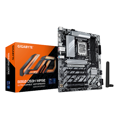 GIGABYTE B860 DS3H WIFI6E Mainboard - Intel Core Ultra CPUs, 8+1+2+2 Phasen VRM, bis zu 9066MHz DDR5, 1xPCIe 5.0 + 1xPCIe 4.0 M.2, 2,5 GbE LAN, WIFI 6E, USB 3.2 Gen 2x2