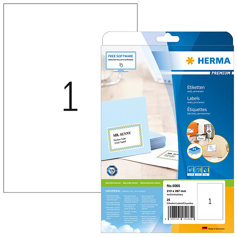 HERMA Etiketten Premium A4 210x297 mm weiß Papier matt 25 St.