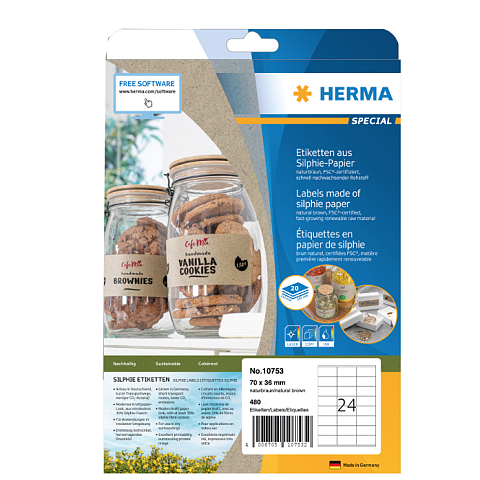 HERMA 10753 selbstklebendes Etikett Rechteck Permanent Braun 480 Stück(e)