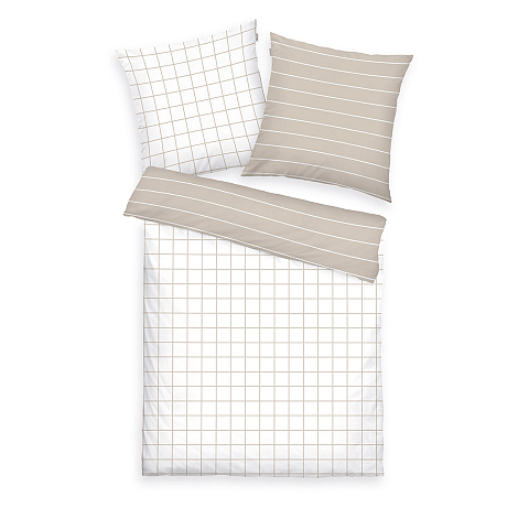 HERDING TOM TAILOR Bettwäsche-Set 'Check & Stripes Sunny Sand & Crisp White' - 80-x-80-cm-135-x-200-cm