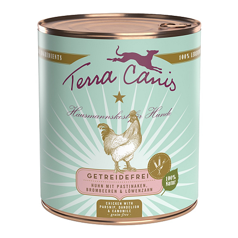 Terra Canis 180033 Hunde-Dosenfutter Brombeeren, Huhn, Löwenzahn, Pastinake Adult 800 g