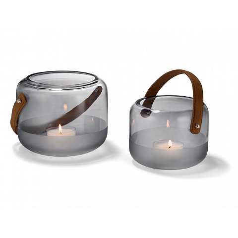 Philippi 166007 Kerzenständer Glas, Leder Braun, Grau