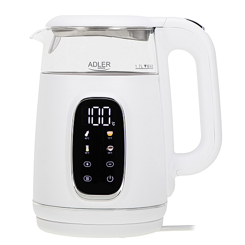 Adler AD 1305WS Wasserkocher 1,7 l 2200 W Transparent, Weiß, Silber