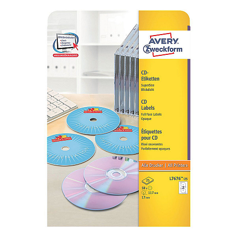 Avery CD-Etiketten SuperSize, weiß, permanent