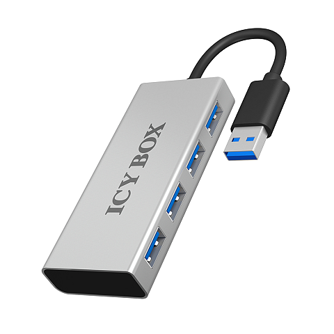 ICY BOX IB-AC6104, 4 Port USB 3.2 Gen 1 Type-A Hub, Aluminium Gehäuse, silber