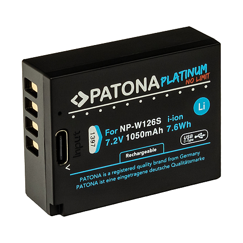 PATONA Platinum Akku mit USB-C Input für Fuji NP-W126S FUJIFILM X-H1 FUJIFILM X-Pro3 FUJIFILM X-T100 X-A5