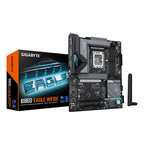 GIGABYTE B860 EAGLE WIFI6E Mainboard - Intel Core Ultra CPUs, 12+1+2+1 Phasen VRM, bis zu 9066MHz DDR5, 1xPCIe 5.0 + 2xPCIe 4.0 M.2, 2,5 GbE LAN, WIFI 6E, USB 3.2 Gen 2x2