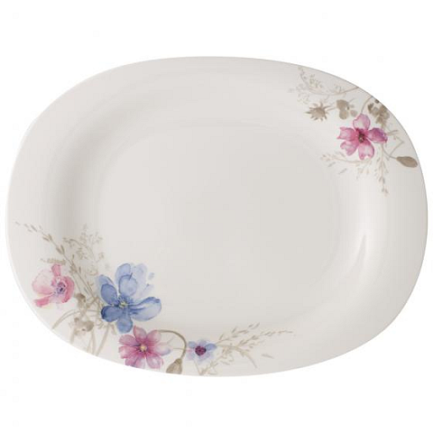 Villeroy & Boch Mariefleur Gris Basic Porzellan Mehrfarbig Oval Servierschale