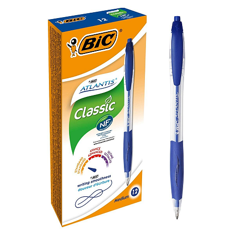 BIC Atlantis Classic Blau Kugelschreiber mit Druckeinzugsmechanik Medium 12 Stück(e)