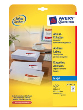 Avery J4792-25 Druckeretikett Weiß