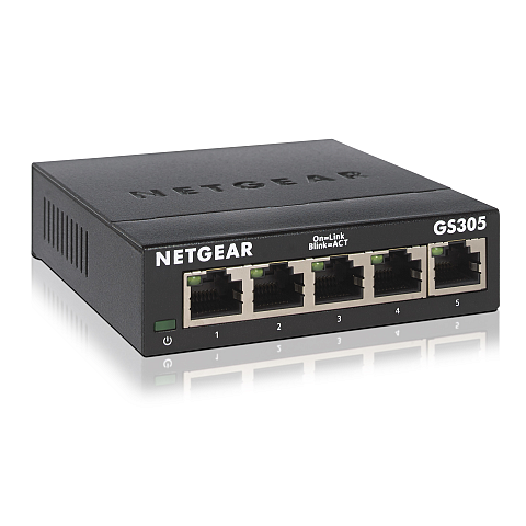 NETGEAR GS305 Switch 5 Port Gigabit Ethernet LAN Switch (Plug-and-Play Netzwerk Switch, LAN Verteiler, Hub energieffizient, lüfterlos, robustes Metallgehäuse)