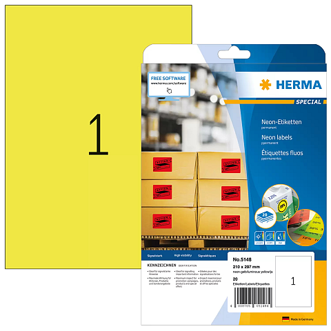 HERMA Neonetiketten A4 210x297 mm neon-gelb Papier matt 20 St.