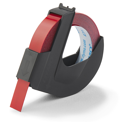 DYMO Original Prägeband | 3D weiß auf rot | 9 mm x 3 m | selbstklebendes Kunststoff Etikettenband | für Junior & Omega Beschriftungsgerät | 1 Stück