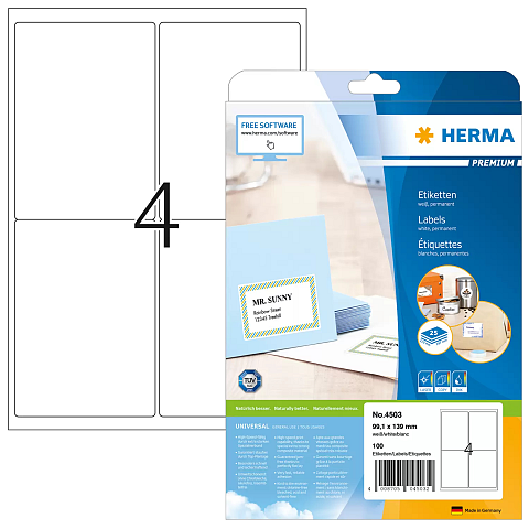 HERMA Adressetiketten Premium A4 99.1x139 mm weiß Papier matt 100 St.