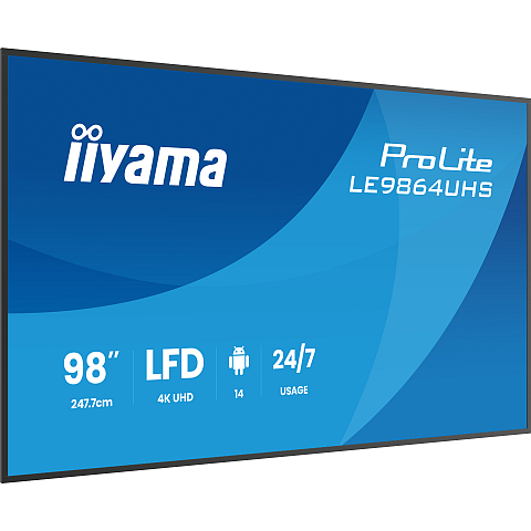 iiyama LE9864UHS-B1AG Signage-Display Digital Signage Flachbildschirm 2,49 m (98") WLAN 500 cd/m² 4K Ultra HD Schwarz Eingebauter Prozessor Android 24/7
