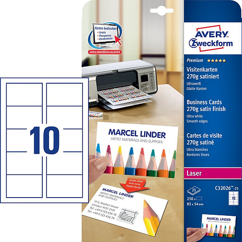 Avery C32026-25 Visitenkarte Laser/Inkjet Karton Weiß 25 Stück(e)