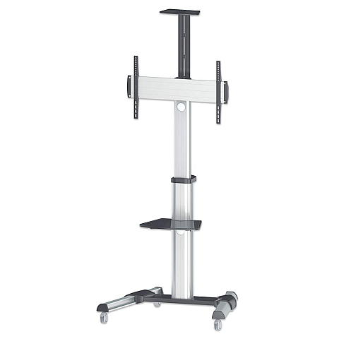Manhattan Universal Multimedia TV-Ständer auf Rollen, Für Bildschirme von 37" bis 70"* und bis zu 50 kg, -12 ~ 5Â° neigbar, 90Â° schwenkbar, Kamerahalterung und AV-Fachboden abnehmbar, schwarz/silber
