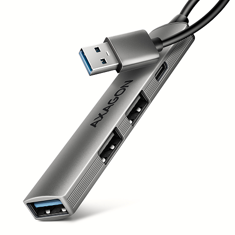 Axagon HUB USB HUE-STA, 4x USB ALU STRIP hub, 1x USB-A 5Gbps, 2x USB-A & 1x USB-C 480Mbps, kabel USB-A 12cm USB 3.2 Gen 1 (3.1 Gen 1) Type-A 5 Mbit/s Grau