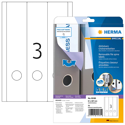 HERMA Ablösbare Ordneretiketten A4 61x297 mm weiß Movables/ablösbar Papier matt blickdicht 75 St.