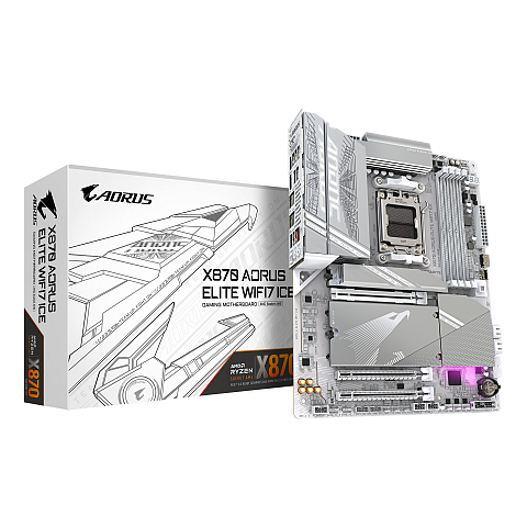 GIGABYTE X870 AORUS ELITE WIFI7 ICE Mainboard - Unterstützt AMD Ryzen 9000 CPUs, 16+2+2 Phasen Digitales VRM, bis zu 8200MHz DDR5 (OC), 3xPCIe 5.0 + 1xPCIe 4.0, Wi-Fi 7, 2.5GbE LAN, USB 4