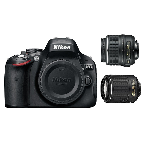 Nikon D5100 + AF-S DX 18-55mm VR + 55-200mm VR 1/2.33" SLR-Kamera-Set 16,2 MP CMOS 4928 x 3264 Pixel Schwarz