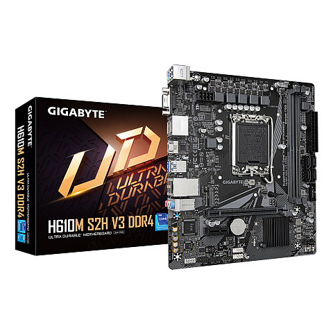 GIGABYTE H610M S2H V3 DDR4 Mainboard - Unterstützt Intel Core Prozessoren 14th CPUs, 4+1+1 Hybrid Digital VRM, up to 3200MHz DDR4, 1xPCIe 3.0 M.2, GbE LAN , USB 3.2 Gen 1