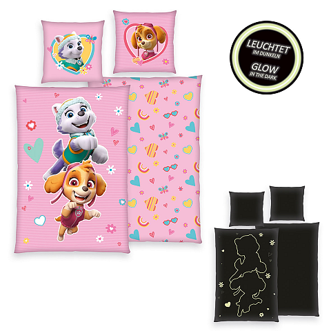 HERDING Paw Patrol Bettwäsche – Pink Glow in the Dark