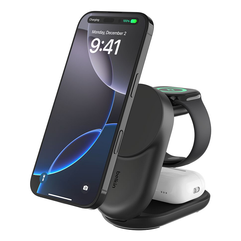 Belkin Qi2 Fitness tracker, Kopfhörer, Smartphone, Smartwatch Schwarz USB Kabelloses Aufladen Schnellladung Drinnen