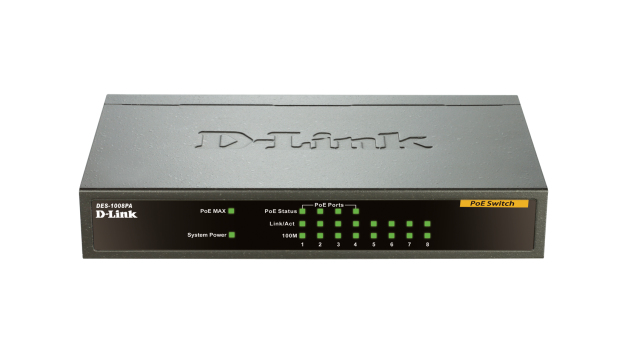 D-Link DES-1008PA Netzwerk-Switch Unmanaged Fast Ethernet (10/100) Power over Ethernet (PoE) Schwarz