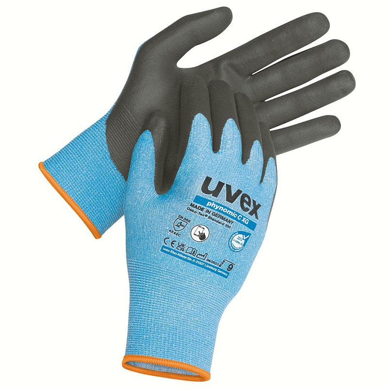 Uvex phynomic C XG Werkstatthandschuhe Schwarz, Blau Elastan, Fiberglas, Polyamid 10 Stück(e)