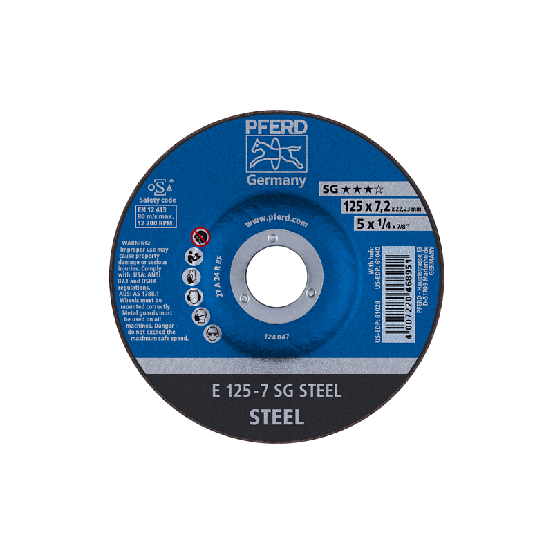 PFERD Schruppscheibe E 125x7,2x22,23 mm Leistungslinie SG STEEL für Stahl