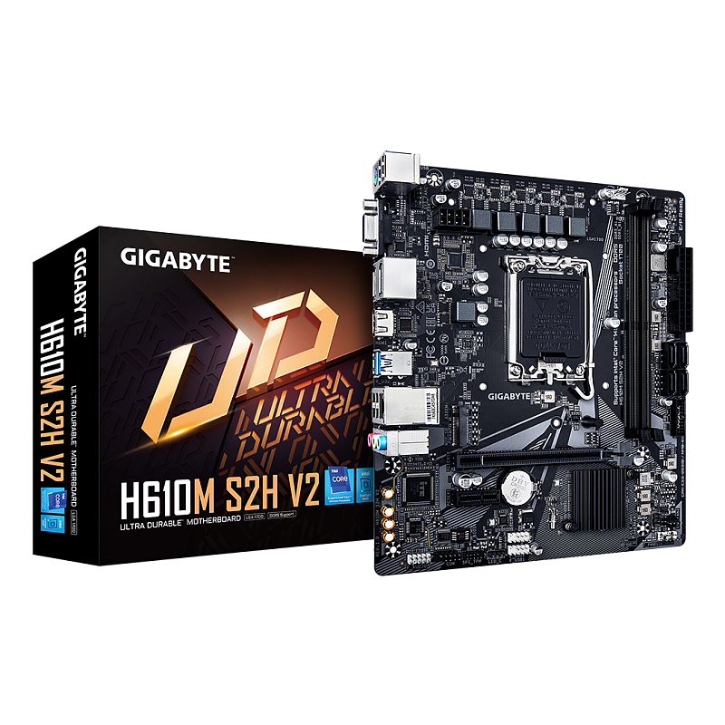GIGABYTE H610M S2H V2 Motherboard - Unterstützt Intel Core 14. Generation CPUs, 4+1+1 Hybrid Phasen Digital VRM, bis zu 5600MHz DDR5, 1xPCIe 3.0 M.2, GbE LAN, USB 3.2 Gen 1