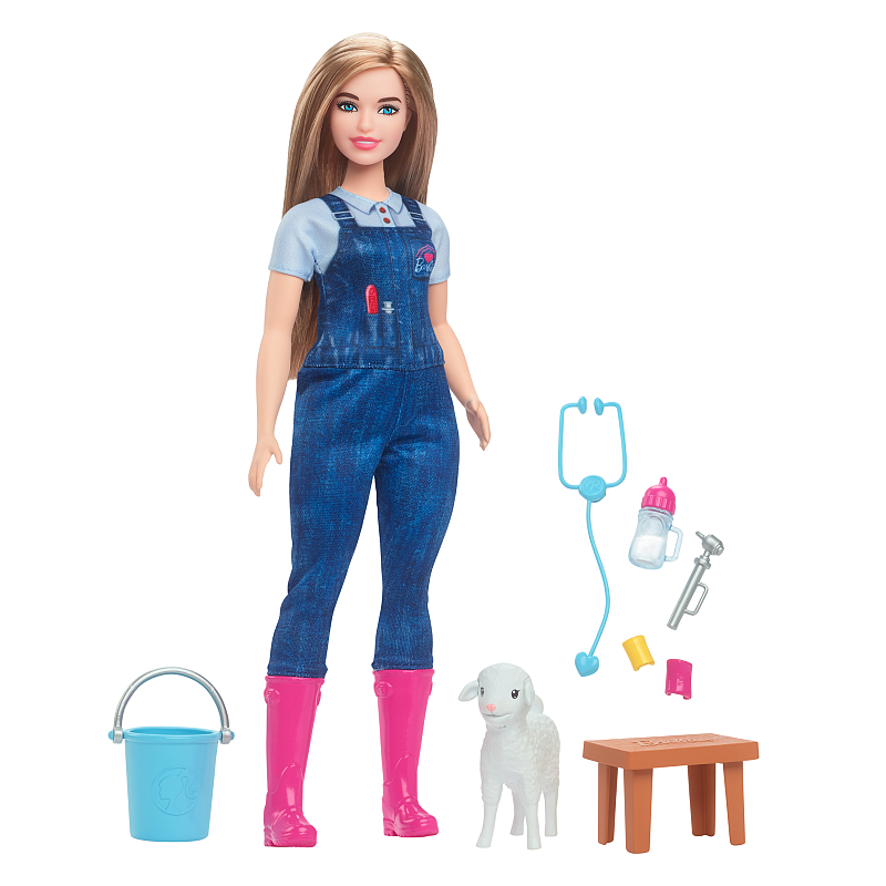 Barbie Barbie-Karrierepuppe Hoftierärztin zum 65. Jubiläum und 10 Zubehörteile, darunter ein Lamm mit bewegbaren Ohren
