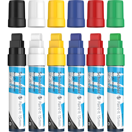 Schneider Schreibgeräte Paint-It Marker 6 Stück(e) Block Schwarz, Blau, Grün, Rot, Weiß, Gelb