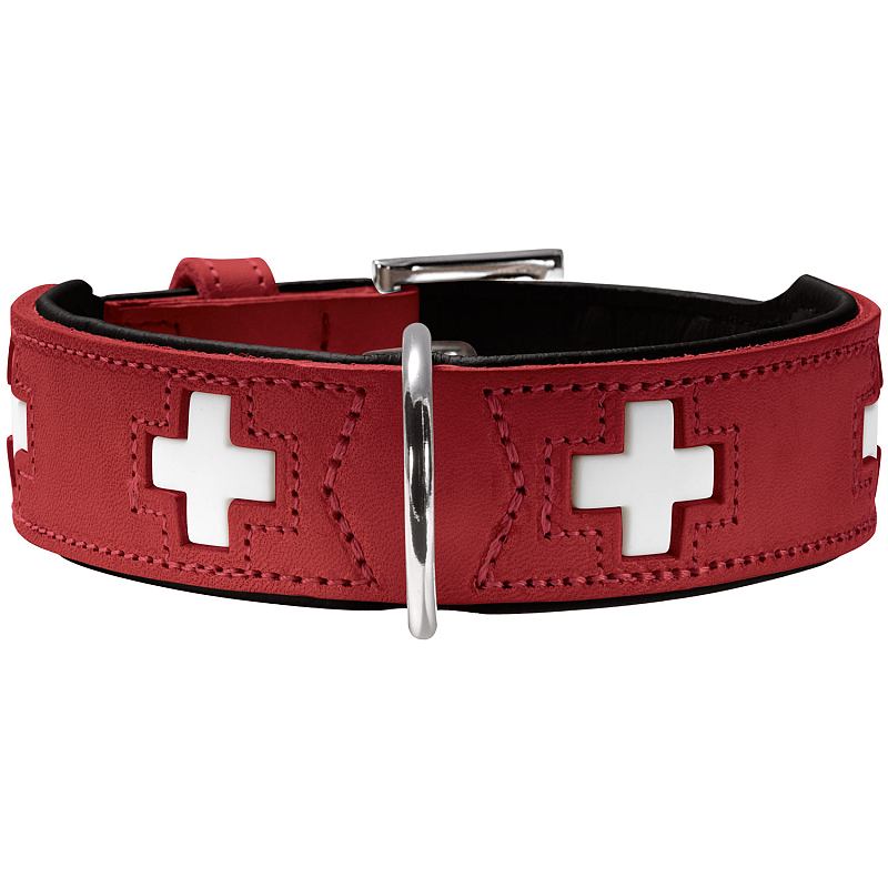 Hunter Collar Swiss Schwarz, Rot Leder Medium Hund Standardkragen