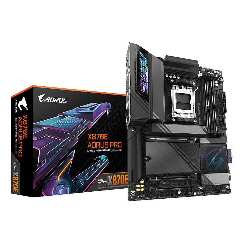 GIGABYTE X870E AORUS PRO Mainboard - Unterstützt AMD Ryzen 9000 CPUs, 16+2+2 Phasen digitales VRM, bis zu 8000MHz DDR5 (OC), 3xPCIe 5.0 + 1xPCIe 4.0, Wi-Fi 7, 2.5GbE LAN, USB 4