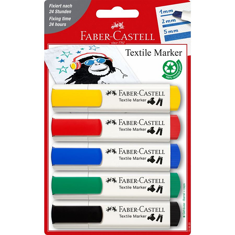 Faber-Castell 159520 Permanent-Marker Meißel Schwarz, Blau, Grün, Rot, Gelb 5 Stück(e)