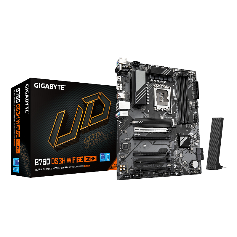GIGABYTE B760 DS3H WIFI6E GEN5 Mainboard – Unterstützt Intel Core Prozessoren der 14. Generation, 8+2+1 Phasen Digital-VRM, bis zu 5600 MHz DDR5, 2xPCIe 4.0 M.2, Wi-Fi 6E, 1 GbE LAN, USB 3.2 Gen 2x2