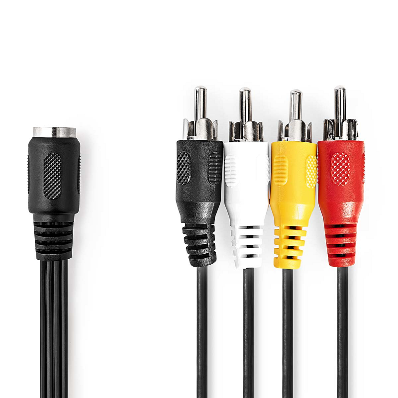 Nedis CAGL20475BK02 Audio-Kabel 0,2 m DIN (5-pin) 4 x RCA Schwarz