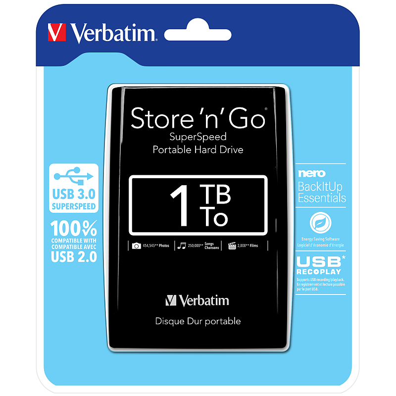 Verbatim Portables Festplattenlaufwerk Store 'n' Go USB 3.0, 1 TB, Schwarz