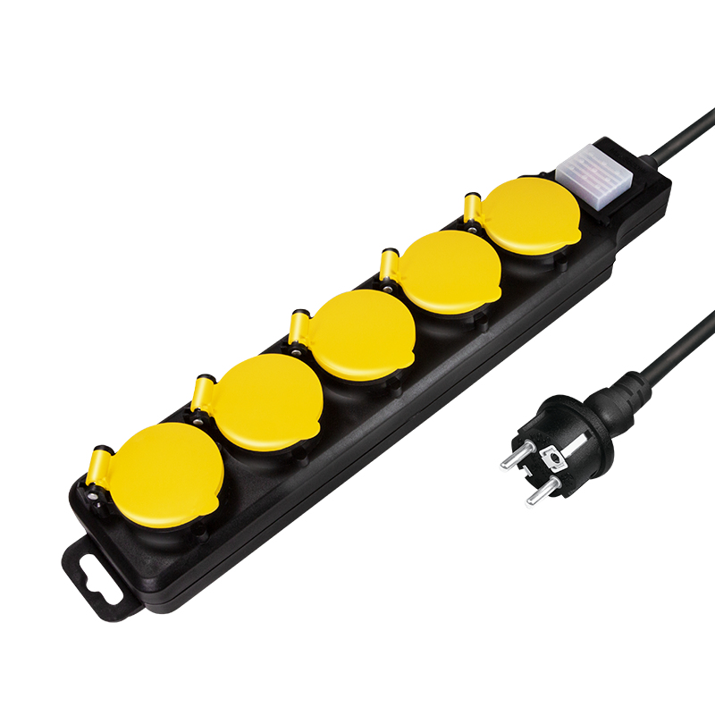 LogiLink LPS255 Verlängerungskabel 1,5 m 5 AC-Ausgänge Draußen Schwarz, Gelb