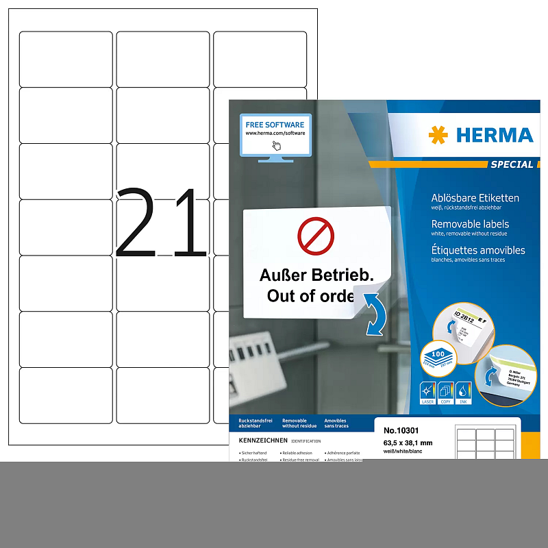 HERMA Repositionierbare Adressetiketten A4 63.5x38.1 mm weiß Movables Papier matt 2100 St.