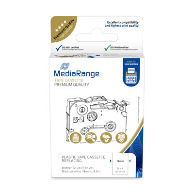 MediaRange Kunststoff-Schriftbandkassette, für/ersetzt Brother TZ-241/TZe-241, permanent haftend, 18mm, 8m, laminiert, schwarz auf weiß
