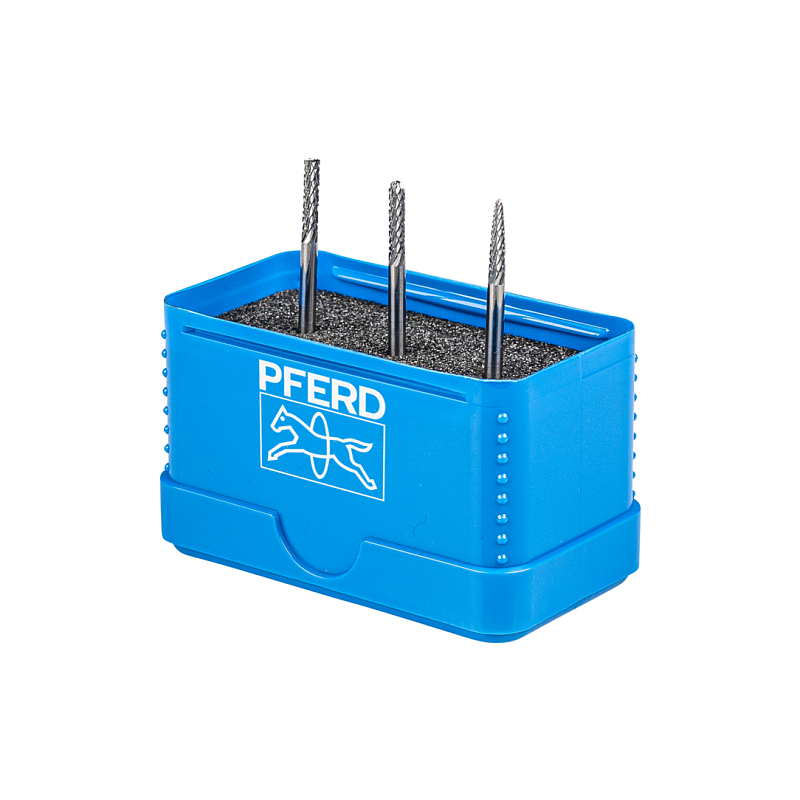 PFERD Hartmetall Kleinfrässtift Set 3-tlg. Zahnung 3 PLUS Ø 3mm Schaft-Ø 3mm universal mittel kreuzverzahnt