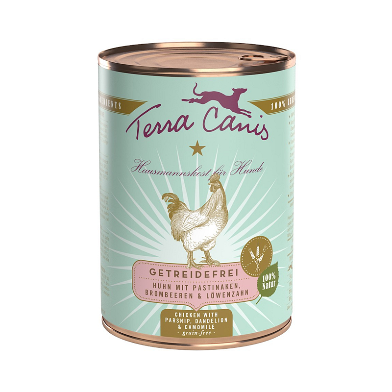 Terra Canis 140033 Hunde-Dosenfutter Brombeeren, Huhn, Löwenzahn, Pastinake Adult 400 g
