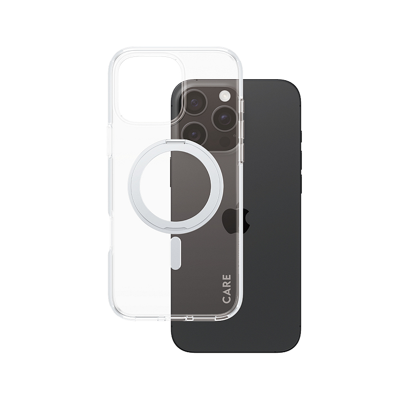 PanzerGlass CARE™ by ® Case Transparent m. Silber Kickstand & MagSafe iPhone 16 Pro Max