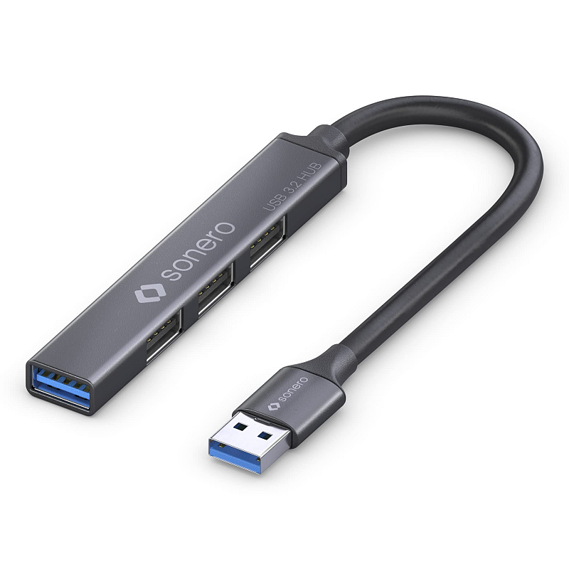 sonero S-UH100-005 Schnittstellen-Hub USB 3.2 Gen 1 (3.1 Gen 1) Type-A 5000 Mbit/s Schwarz, Grau