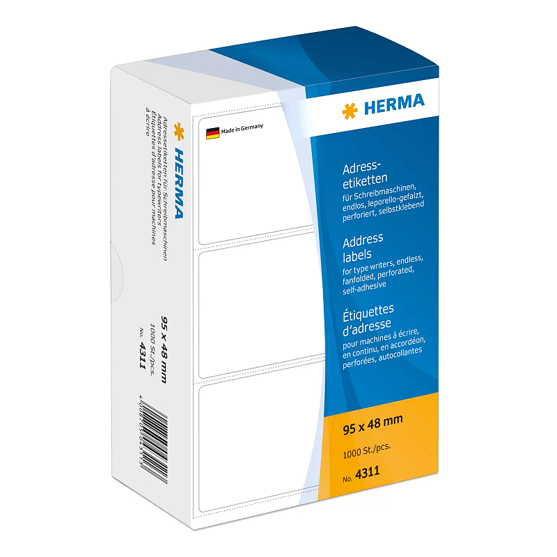 HERMA Adressetiketten für Schreibmaschinen endlos leporello-gefalzt 95x48 mm weiß Papier matt 1000 St.
