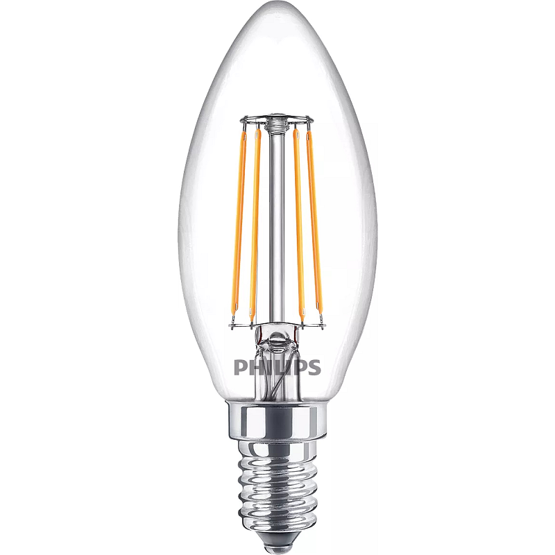 Philips Filament-Kerzenlampe, B35 E14 x6, transparent, 40 W